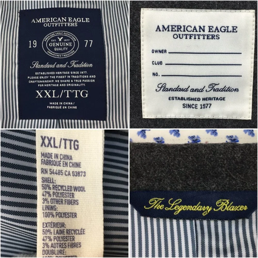 American Eagle Mens Blazer Sport Coat 2‎ Button Casual Jacket Size 46R Wool Suit